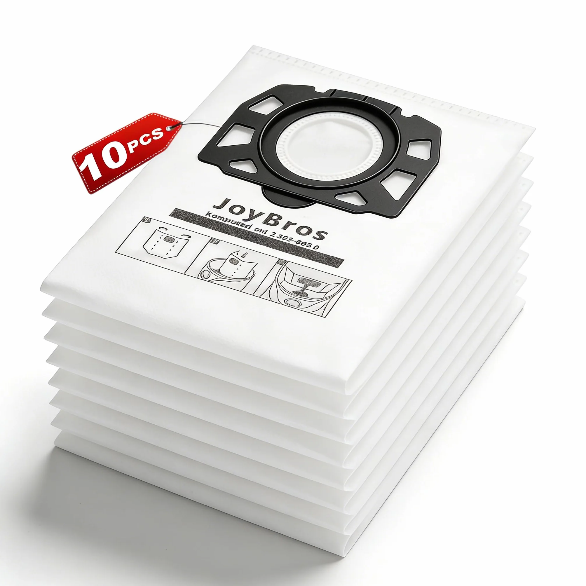 10-Pack Sacchetti per Aspirapolvere Kärcher WD4, WD5, WD6, WD5P, WD6P Premium, 2.863-006.0, KFI 487, MV4, MV5, MV6 | Sacchetti per la Polvere di Ricambio