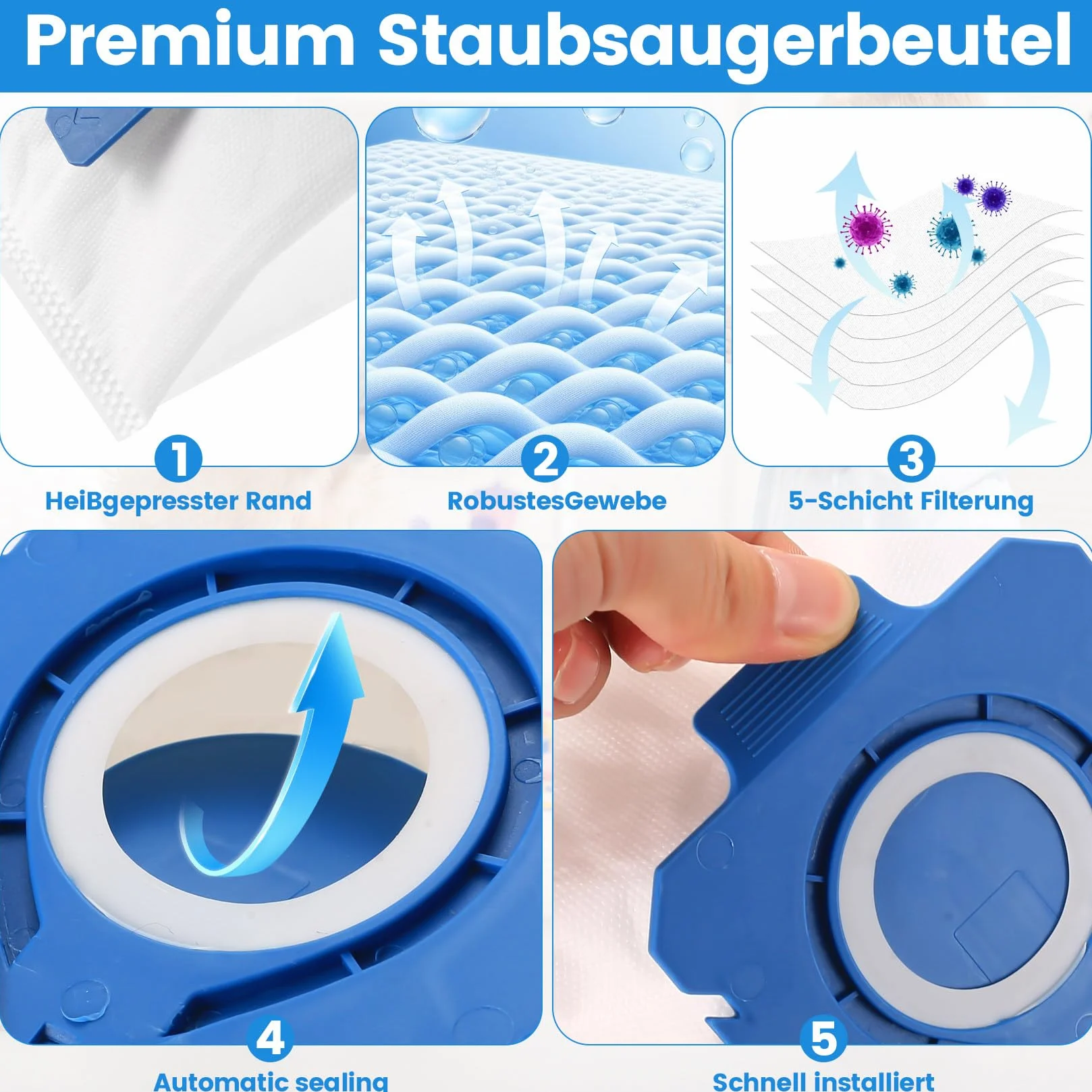10 Sacchetti per aspirapolvere Miele HyClean Pure GN Classic C1 Complete C2 C3 S2 S5 S8 S Serie, Efficiency, accessori per aspirapolvere con 3 filtri motore, 3 filtri dell'aria, pezzi di ricambio
