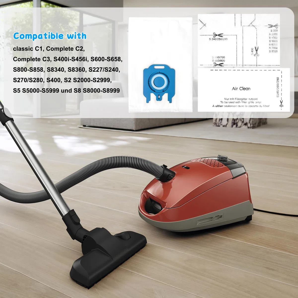 12 Sacchetti per Aspirapolvere Compatibili con Miele GN 3D Classic C1 Complete C2 C3, S2 S5 S8 Series, con 4 Filtro di Protezione Motore 4 Filtro di Scarico 9917730 10123210