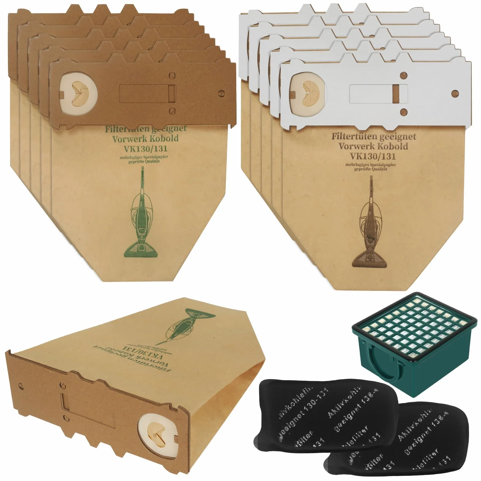 10 Sacchetti per Folletto VK130 VK131 131SC con 1 Filtro Hepa e 2 Filtri motore Ricambi per Aspirapolvere Vorwerk