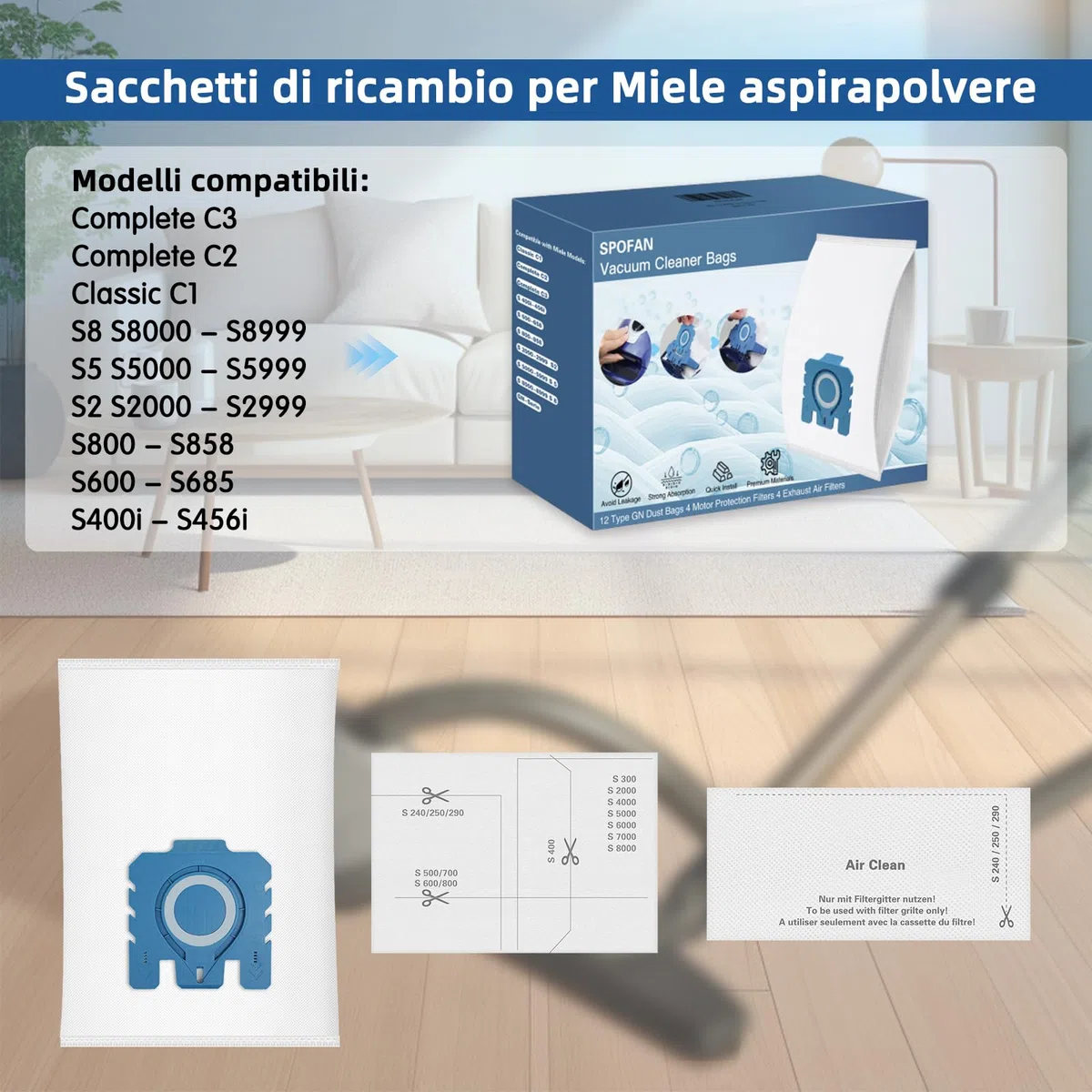 12 Sacchetti per Miele GN Sacchetti per Aspirapolvere Classic C1 Complete C2 C3, S2 S5 S8 Series 3D Efficiency Sacchetto Polvere con 4 Filtro di Protezione Motore 4 Filtro di Scarico 9917730 10123210