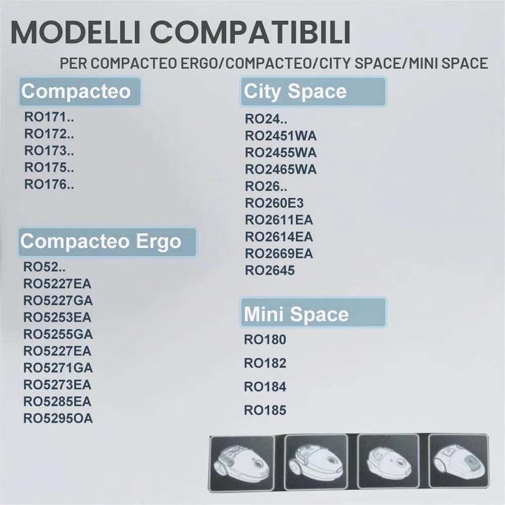 15 Sacchetti per aspirapolvere Rowenta ZR003901 Compacteo Ergo ro5253ea ro5285ea, City Space ro2611ea ro2645, Compacteo, Mini Space Pezzi di ricambio