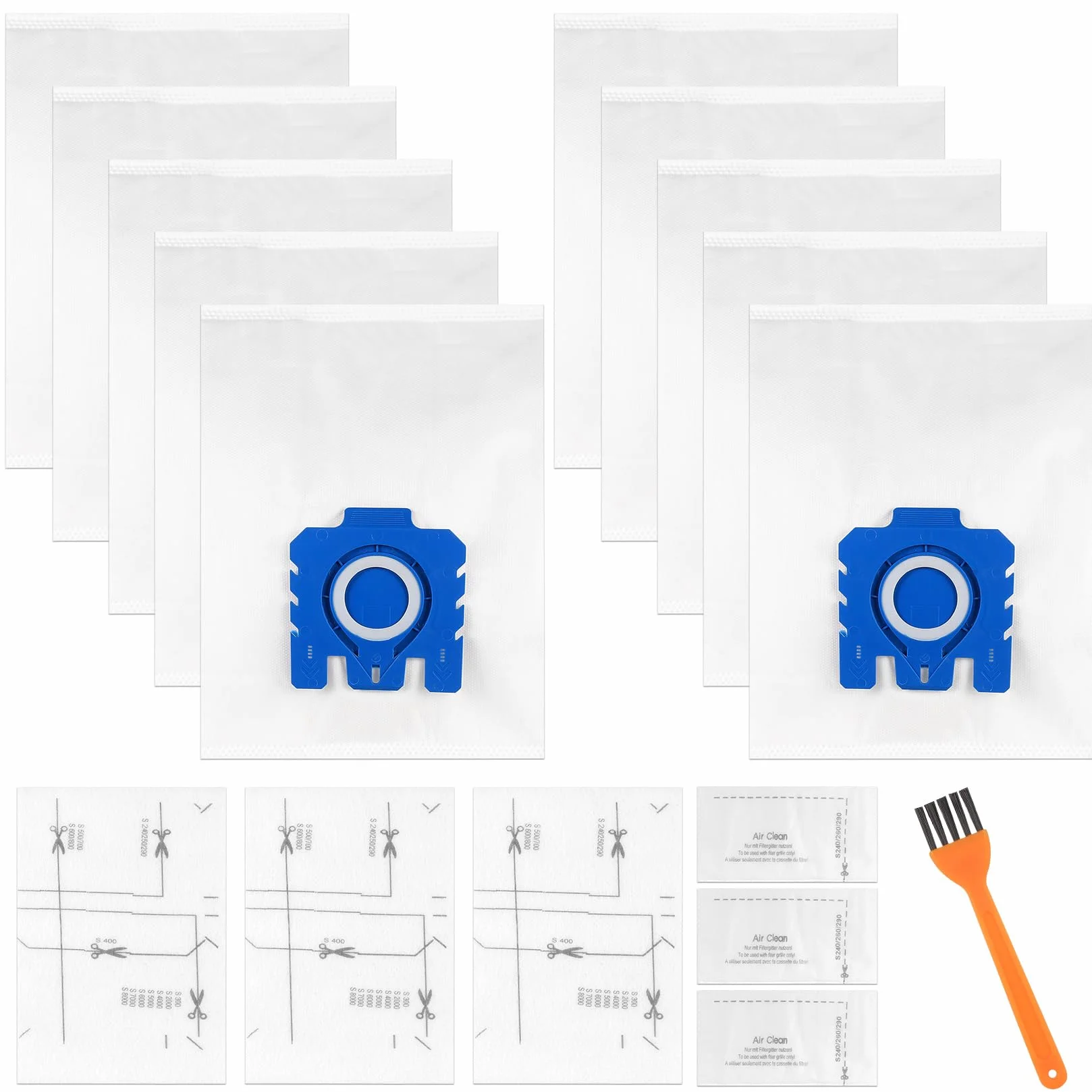 10 Sacchetti per aspirapolvere Miele HyClean Pure GN Classic C1 Complete C2 C3 S2 S5 S8 S Serie, Efficiency, accessori per aspirapolvere con 3 filtri motore, 3 filtri dell'aria, pezzi di ricambio