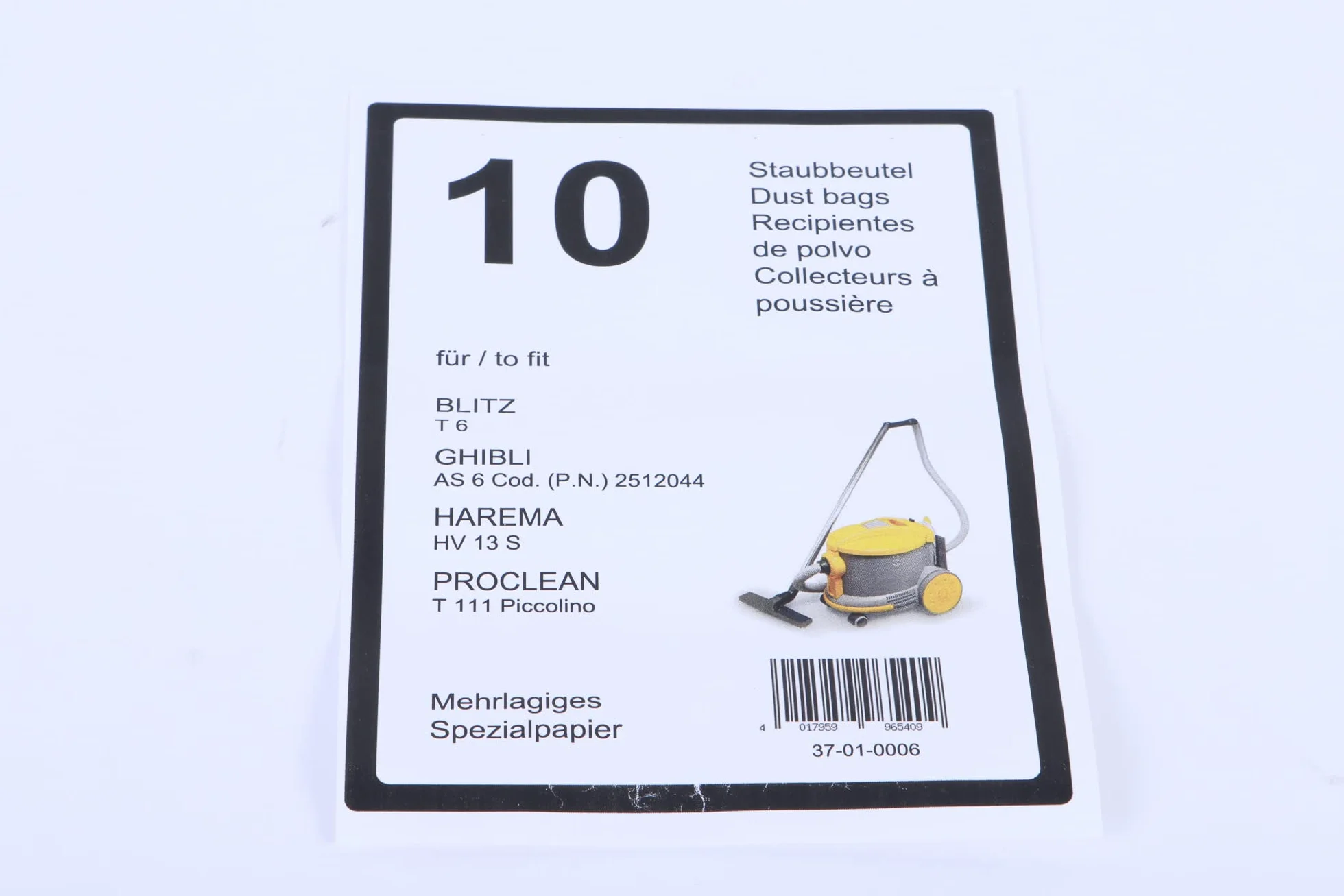 10 sacchetti per aspirapolvere adatti per Ghibli modello AS 6, Blitz T6 – Made in Germany