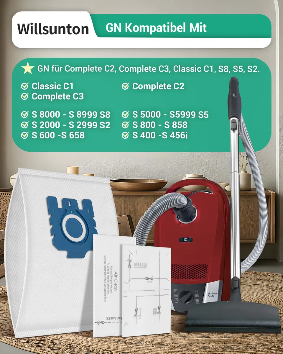 10 sacchetti per aspirapolvere Miele HyClean Pure GN Aspirapolvere Classic C1 Complete C2 Complete C3, S2 S5 S8 S600 S800 con 4 motori 4 filtri di scarico accessori di ricambio 9917730 12421130