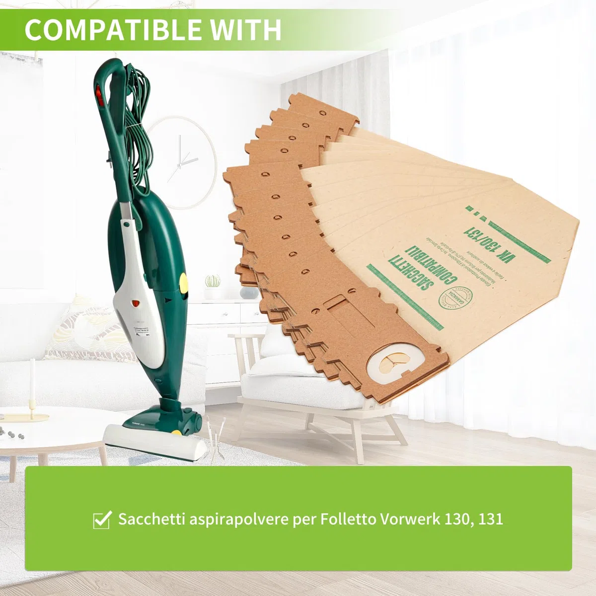 8 Sacchetti per Aspirapolvere vorwerk folletto VK130 VK131