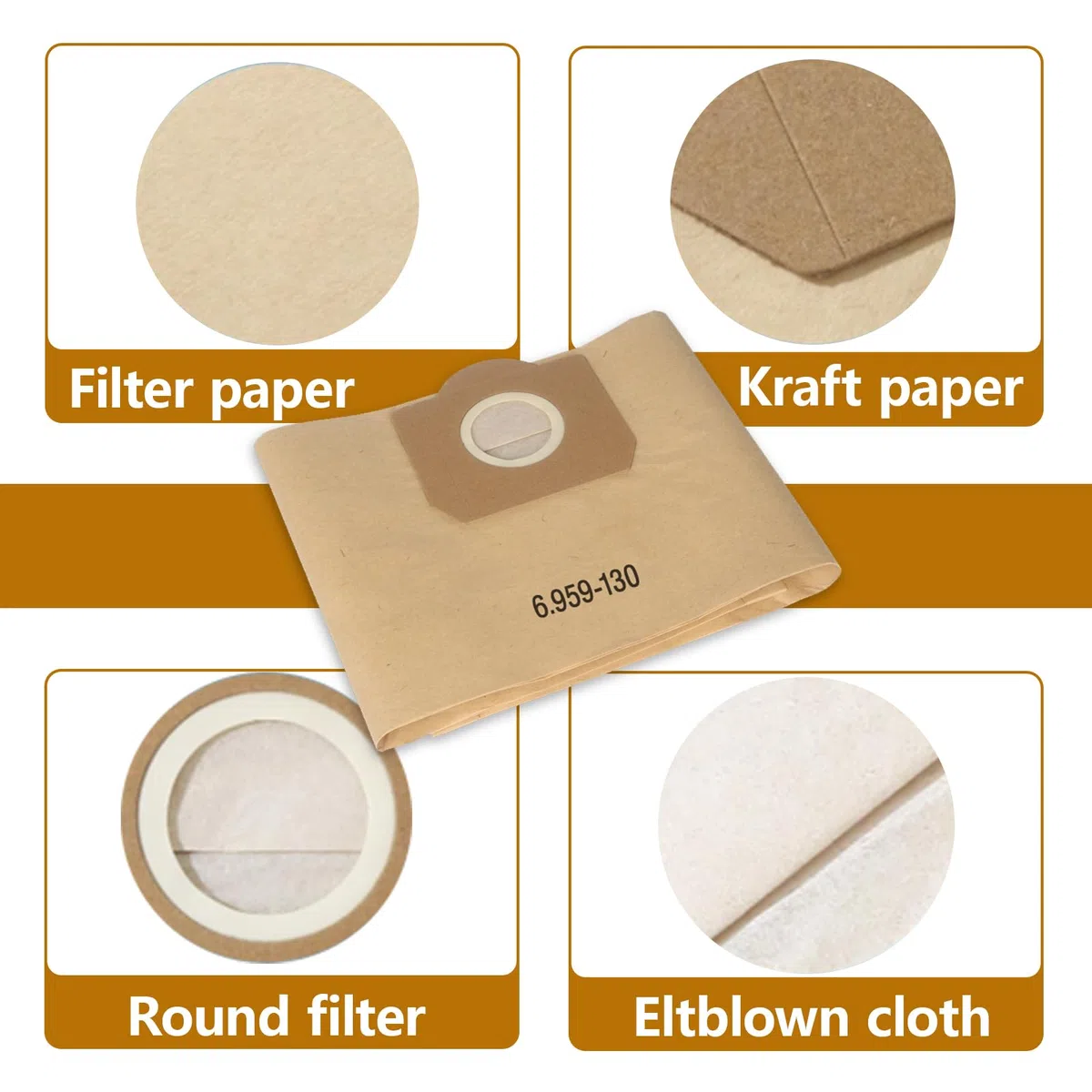 20 Sacchetti Aspirapolvere WD3, Compatibile con Kärcher WD3 1629, MV3, A2201, A2204, A2554, A2604, per 6.959-130.0, Sacchetti Bidone Aspiratutto Universali, Sacchetto di Carta