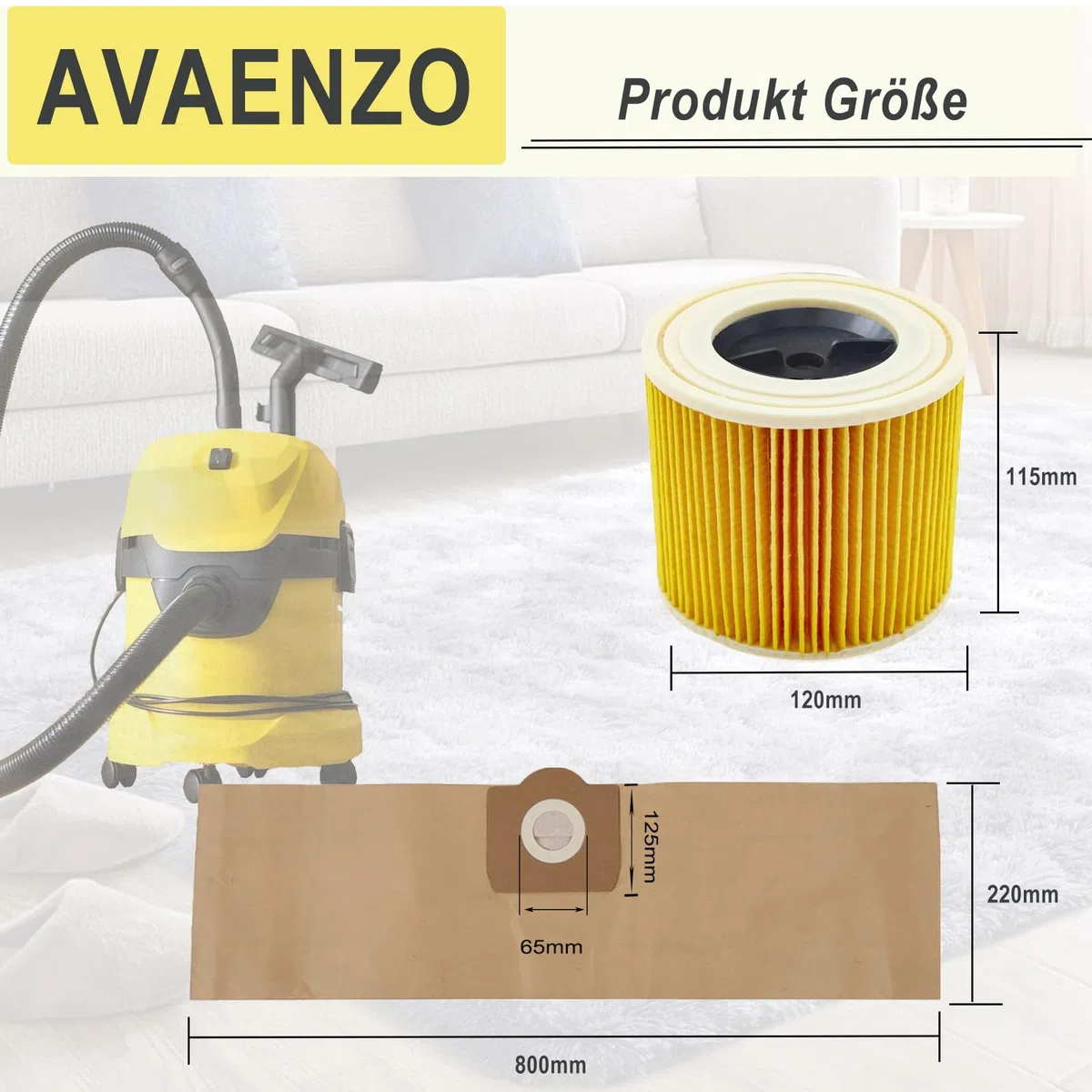 12 Sacchetti 6.959-130.0 1 Filtro a Cartuccia per Kärcher WD3 WD3 Premium MV3 SE 4001 SE 4002 WD3.200, ricambio per aspirapolvere 6.414-552.0