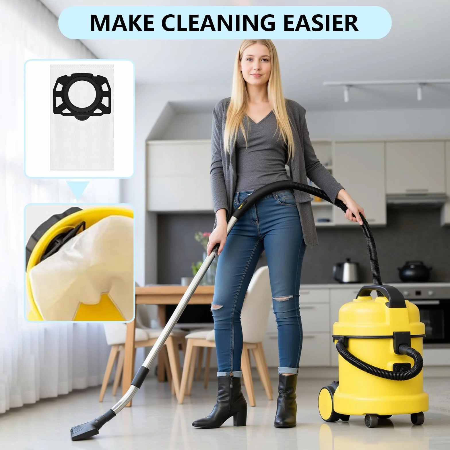 10 Pezzi KFI 487 Sacchetti per Aspirapolvere Compatibile con Kärcher WD4 WD5 WD6 WD5P WD6P MV4 MV5 MV6 SW 5.100 SE 6.100 Sacchetti Filtro di Ricambio Compatibile con Kärcher 2.863-006.0