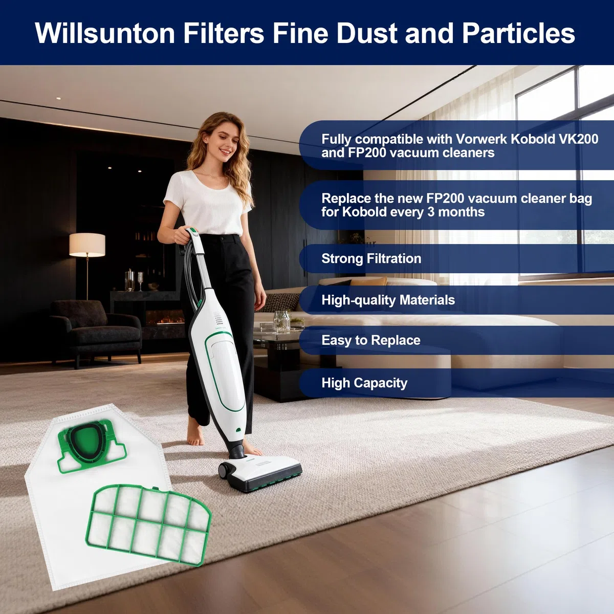 14 Sacchetti per Vorwerk VK200 FP200 Sacchetti per Aspirapolvere, Sacchetti Aspirapolvere per Vorwerk VK200 e 2 Filtri HEPA, Sacchetto per la Polvere in Microfibra