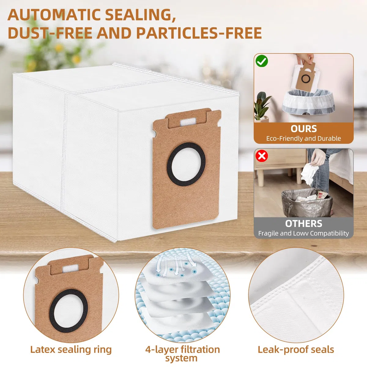 10 Sacchetti per Aspirapolvere Robot, Compatibili con Roborock H50 Ultra,H60, Accessori per Aspirapolvere a Mano, 3 L Grande Capacità