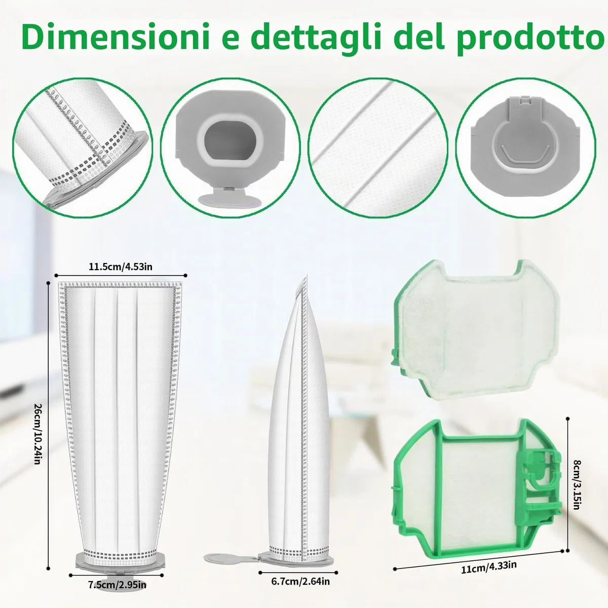 10 Sacchetti per Folletto VK7 VK7S Senza Filo FP7 con 2 filtri Aspirapolvere Vorwerk