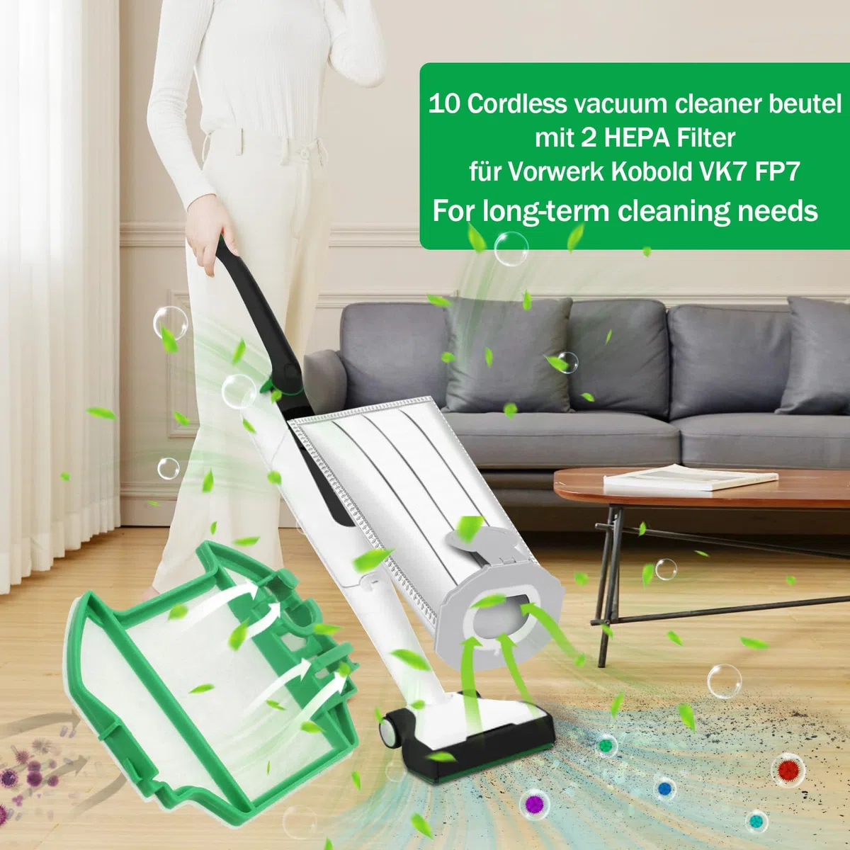 10 Sacchetti per Folletto VK7 VK7S Senza Filo FP7 con 2 filtri Aspirapolvere Vorwerk