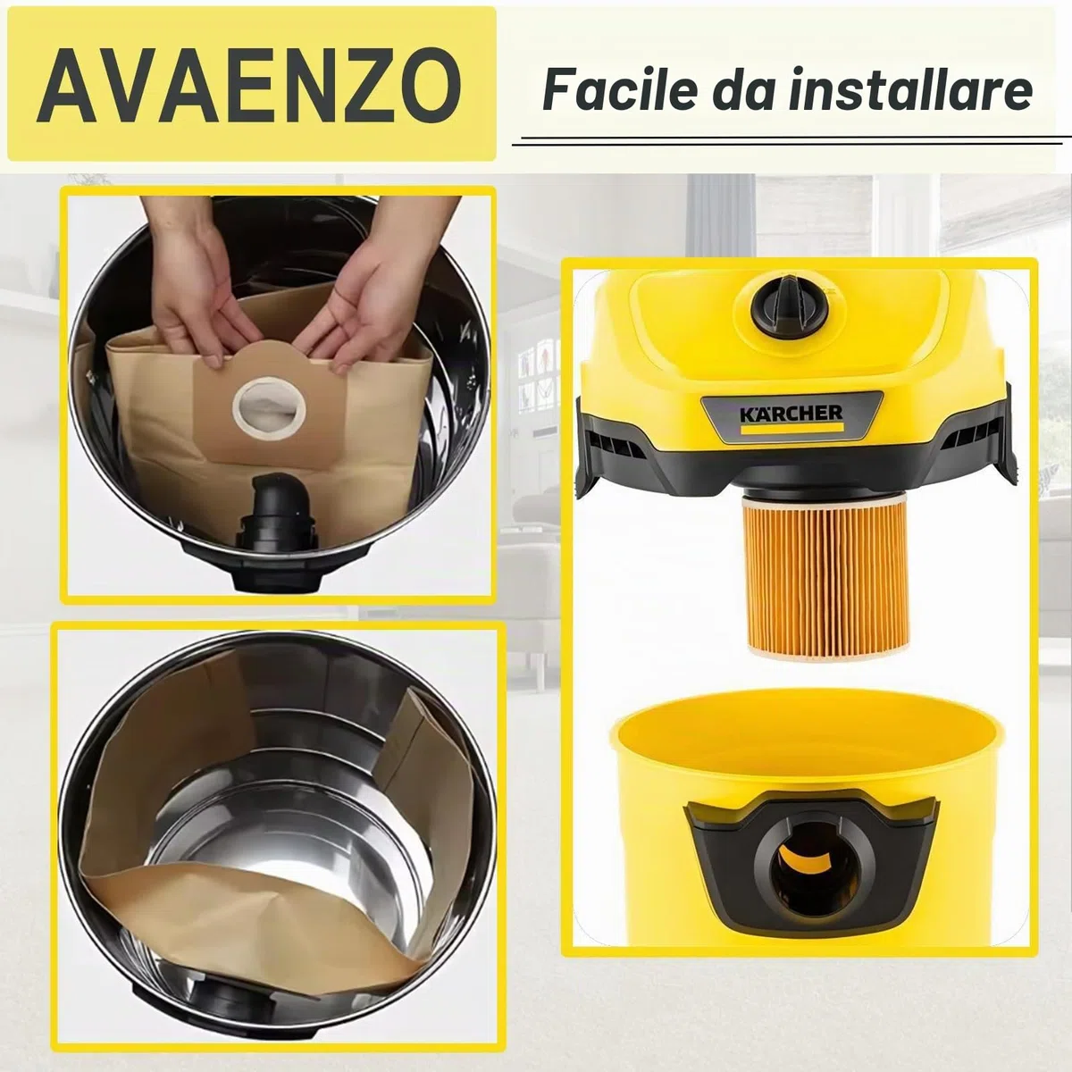 12 Sacchetti 6.959-130.0 1 Filtro a Cartuccia per Kärcher WD3 WD3 Premium MV3 SE 4001 SE 4002 WD3.200, ricambio per aspirapolvere 6.414-552.0
