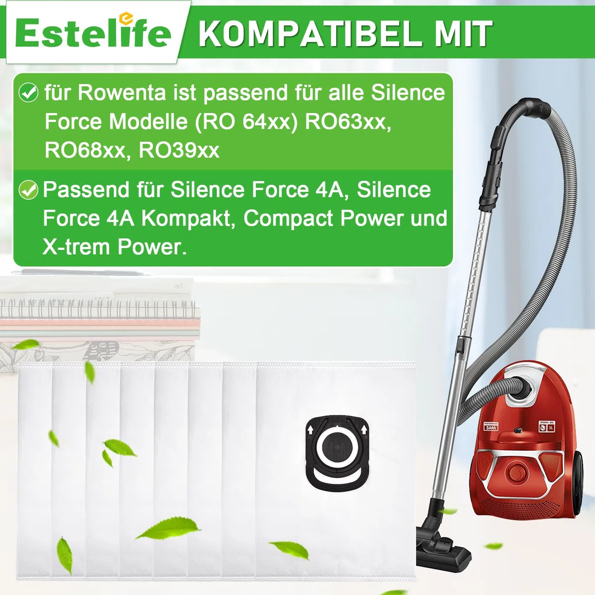 ZR200520 – 8 sacchetti Swirl R39 per Rowenta Compact Power, compatibili con Silence Force, Hygiene+, X-Trem Power (serie RO64xx, RO63xx, RO68xx, RO39xx)