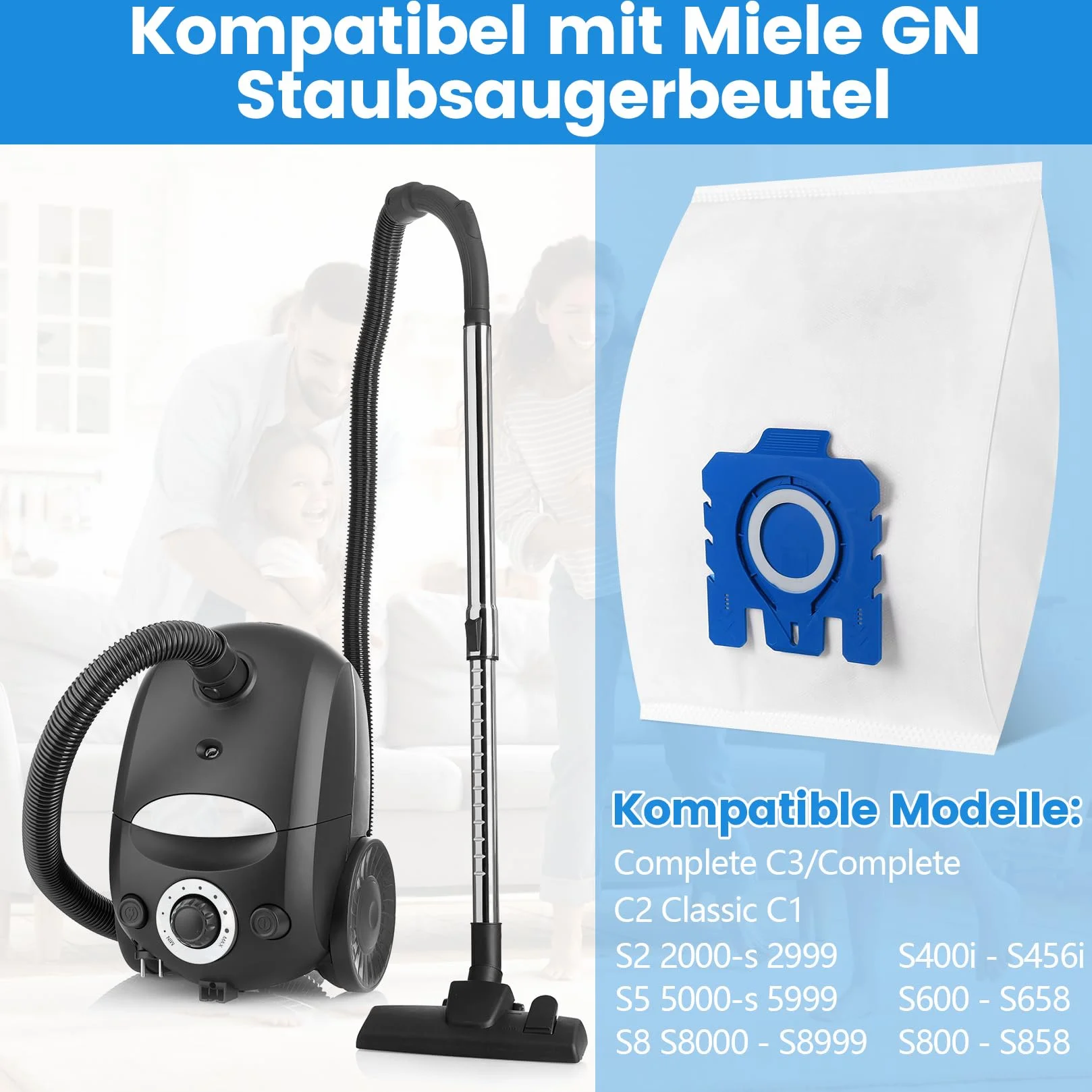 10 Sacchetti per aspirapolvere Miele HyClean Pure GN Classic C1 Complete C2 C3 S2 S5 S8 S Serie, Efficiency, accessori per aspirapolvere con 3 filtri motore, 3 filtri dell'aria, pezzi di ricambio