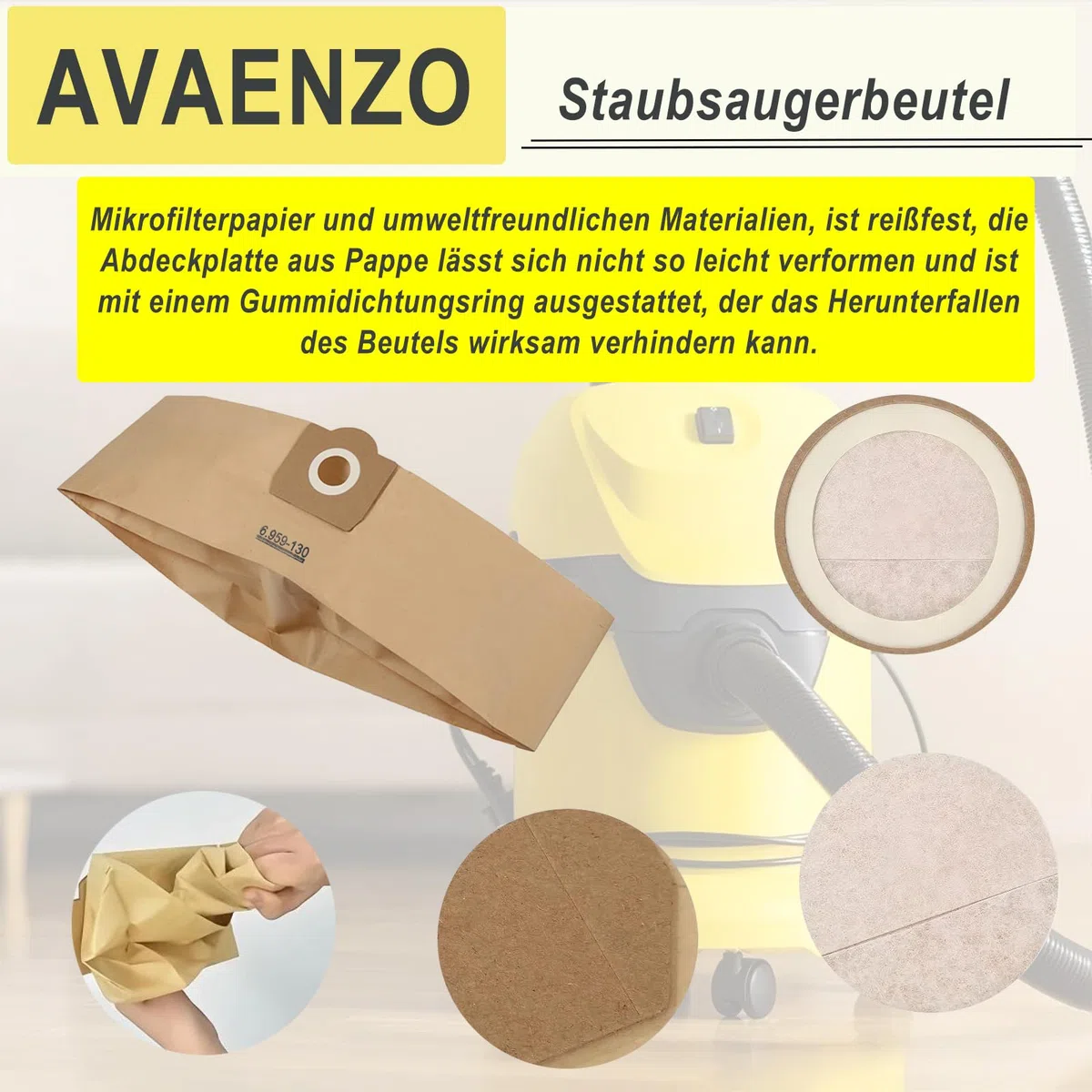 12 Sacchetti 6.959-130.0 1 Filtro a Cartuccia per Kärcher WD3 WD3 Premium MV3 SE 4001 SE 4002 WD3.200, ricambio per aspirapolvere 6.414-552.0
