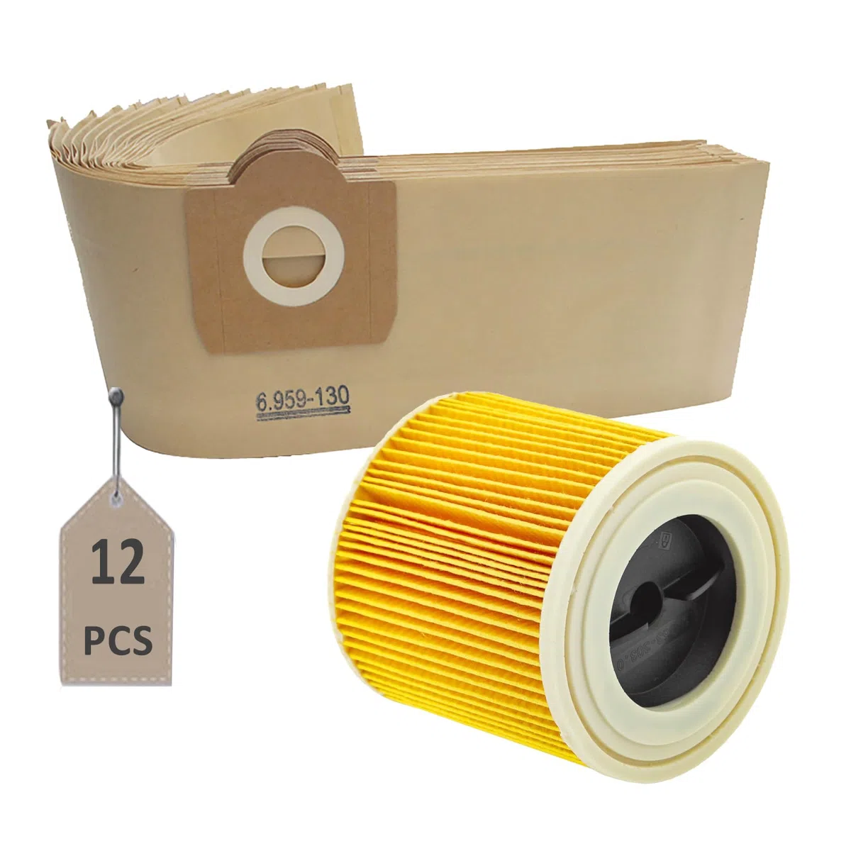 12 Sacchetti 6.959-130.0 1 Filtro a Cartuccia per Kärcher WD3 WD3 Premium MV3 SE 4001 SE 4002 WD3.200, ricambio per aspirapolvere 6.414-552.0