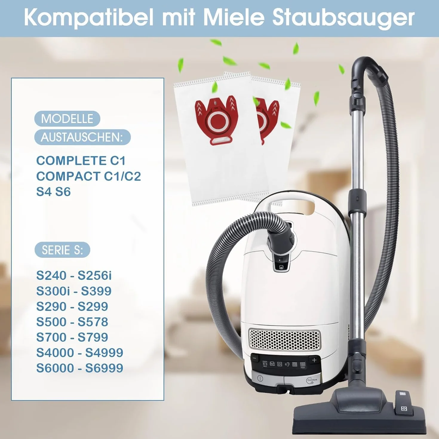 15 sacchetti per aspirapolvere Miele Compact C1 Compact C2 Serie Complete C1 S2 S3 S4 S5 S6 S7 con 2 filtri